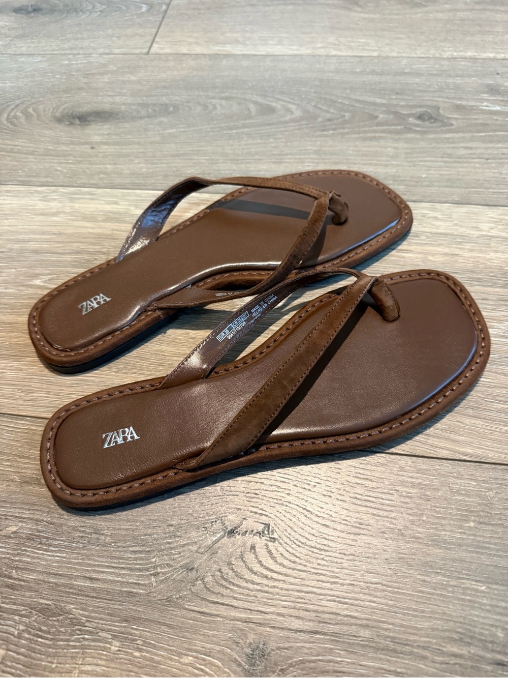 Zara Brown Leather Thong Flip-Flop Sandal Size EU 39 - Picture 3 of 6